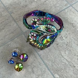 Betsey Johnson Peacock Hinged Bracelet J. Crew Earrings